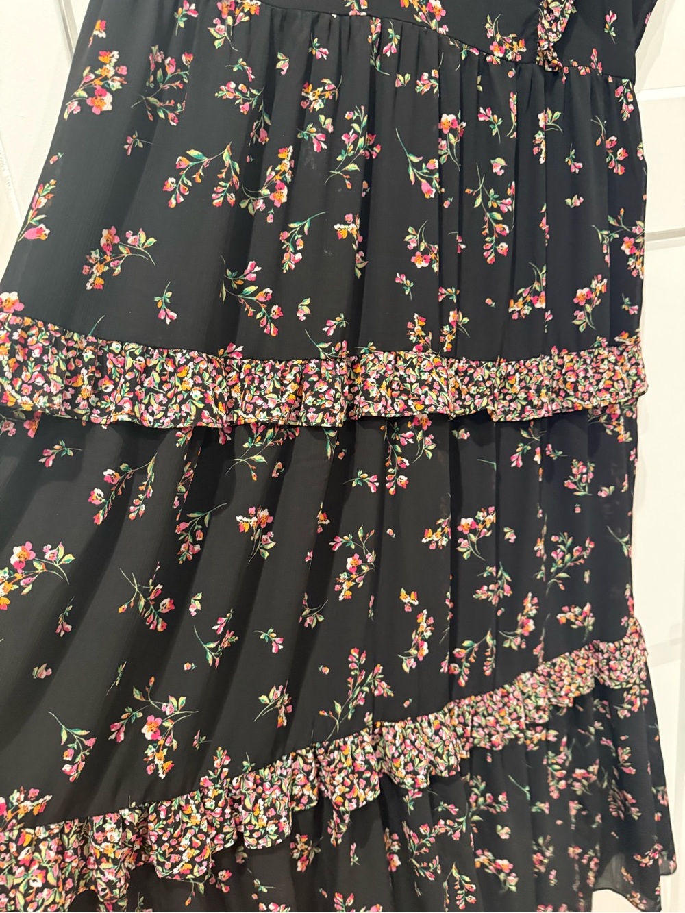 J. Crew Factory Black Maxi Dress with Pink Floral Ruffle Tiers - Picture 7 of 7